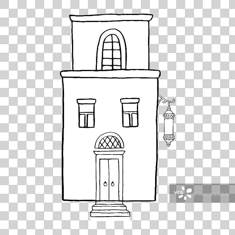 简单的老欧洲房屋墙壁灯，黑白色图片素材