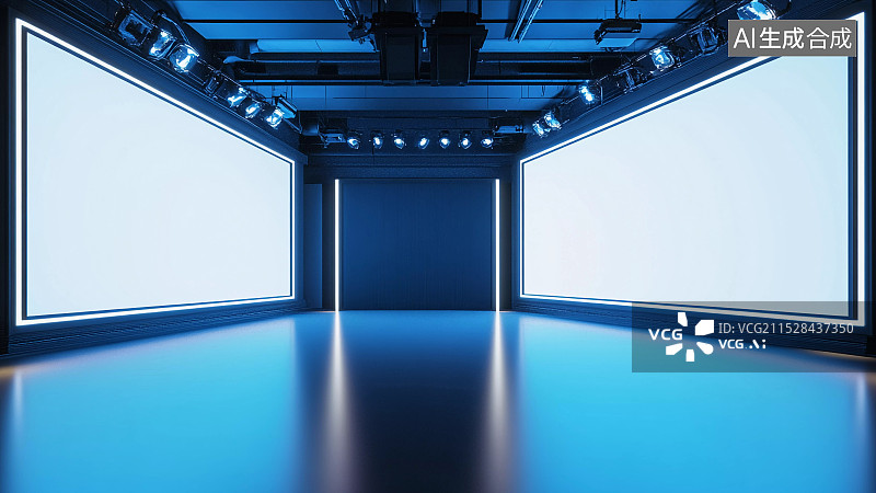 【AI数字艺术】灯光舞台发布会广告牌空白屏幕背景图片素材