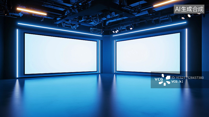 【AI数字艺术】灯光舞台发布会广告牌空白屏幕背景图片素材