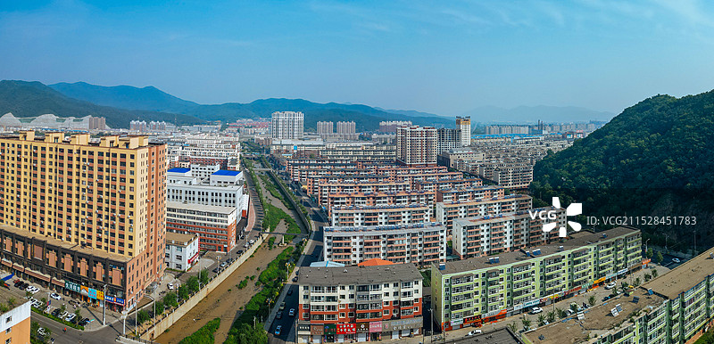 永吉县 城北公园 温德河 永吉大桥 轻工大厦 航拍图片素材