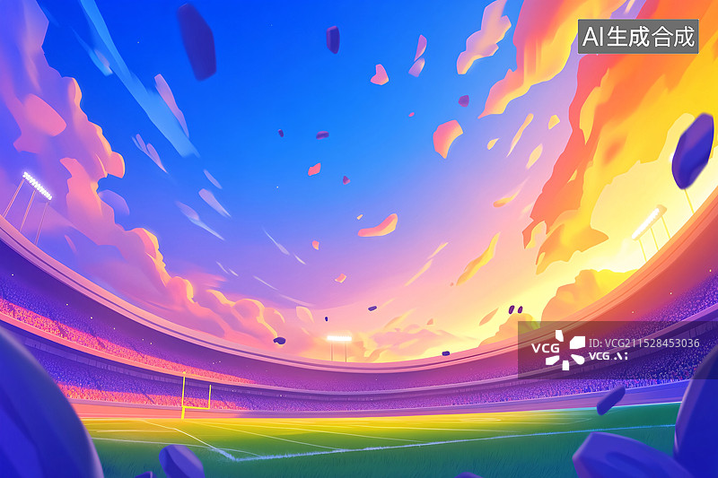 【AI数字艺术】足球场体育场的3D插画背景图片素材