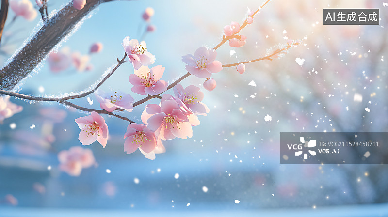 【AI数字艺术】唯美冬天梅花积雪特写壁纸图片素材