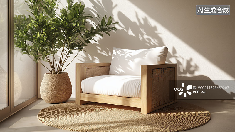 【AI数字艺术】3D室内现代简约沙发椅子三维空间场景图片素材