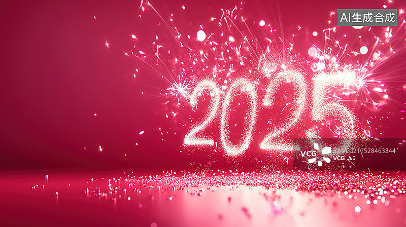 【AI数字艺术】粉色背景创意数字2025年三维渲染的烟花绽放瞬间形成数字新年、春节和蛇年元旦年底促销和双十一活动图片素材