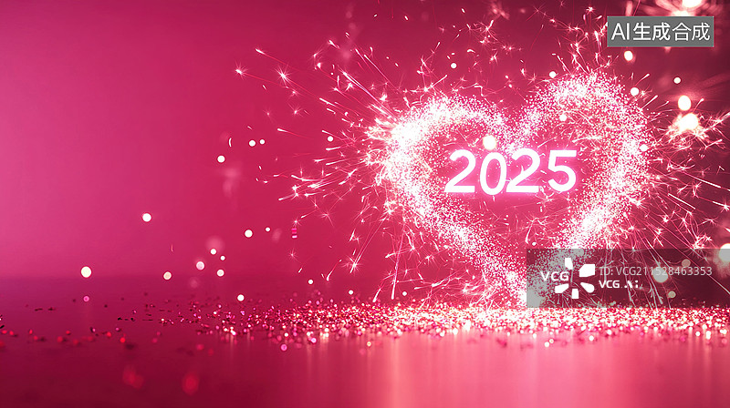 【AI数字艺术】粉色背景创意数字2025年三维渲染的烟花绽放瞬间形成数字新年、春节和蛇年元旦年底促销和双十一活动图片素材