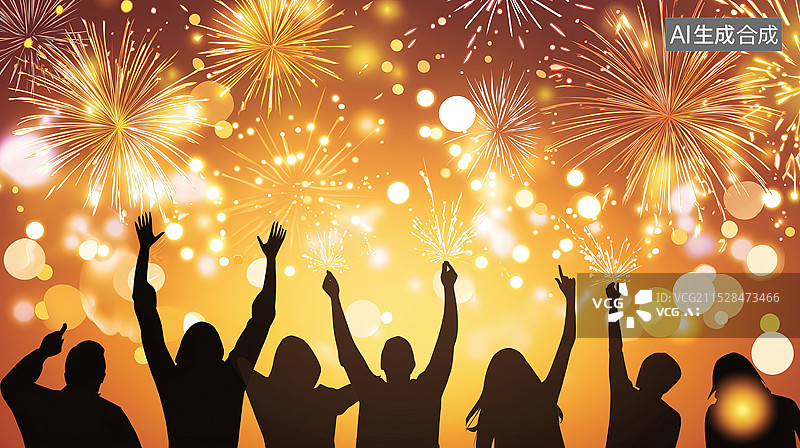 【AI数字艺术】人群聚会欢庆新年插画图片素材