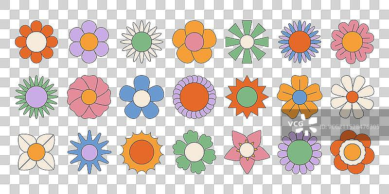 复古70年代的嬉皮风格卡通洋甘菊花图片素材