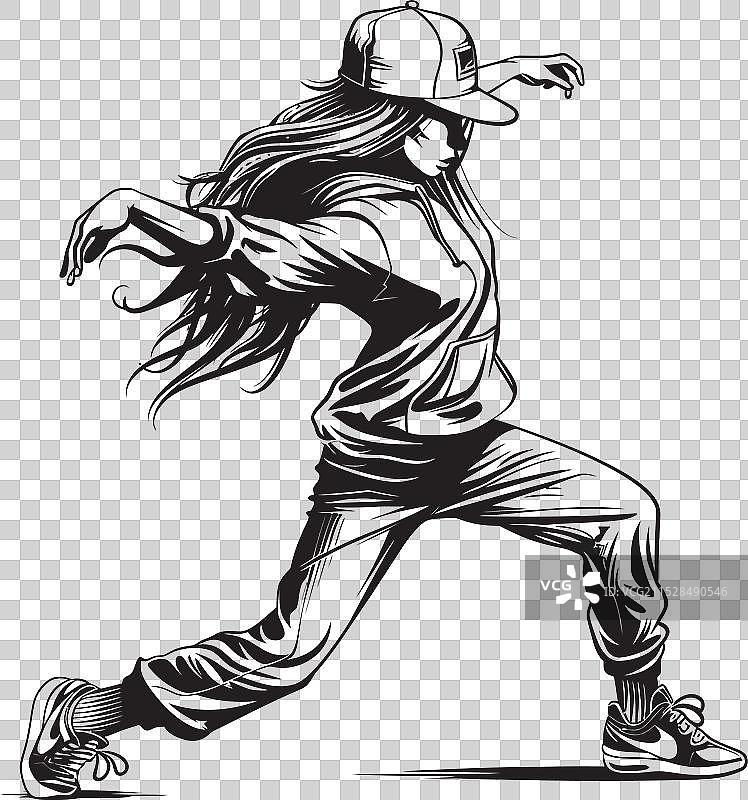 充满活力的女性嘻哈达人黑色徽章图标图片素材