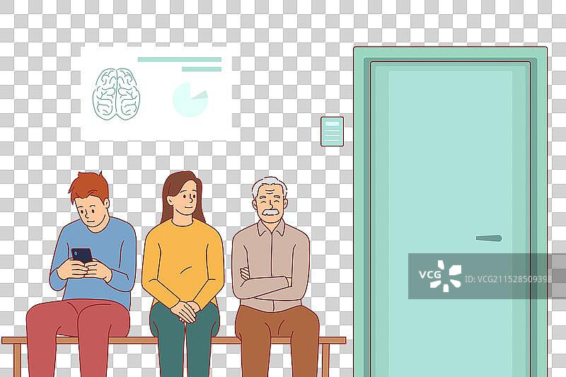 医生办公室的队伍，坐着等待的人们图片素材