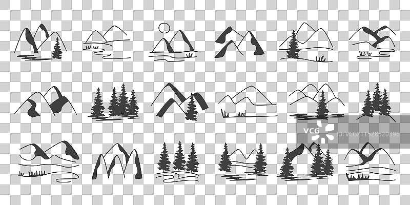 手绘山脉风景涂鸦集图片素材
