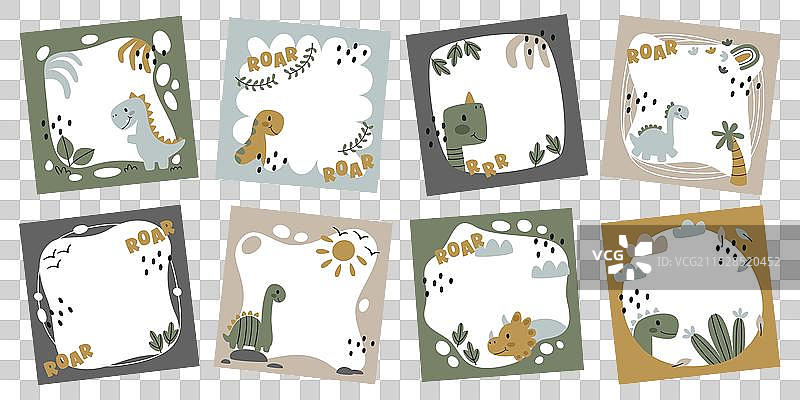 可爱的卡通恐龙框架儿童设计套件图片素材