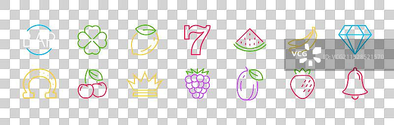 霓虹灯赌场老虎机图标集，老虎机赌博图片素材