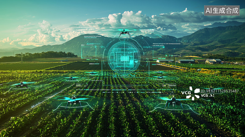 【AI数字艺术】无人机监控的农业田地图片素材