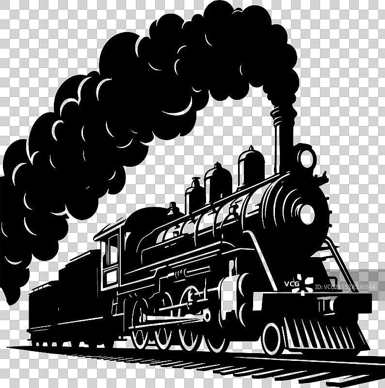 一列复古蒸汽火车的剪影图片素材