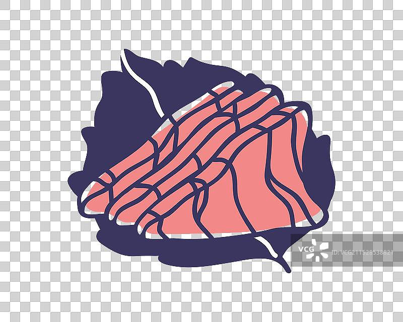 新鲜生红鱼片刺身盛放在叶子上图片素材