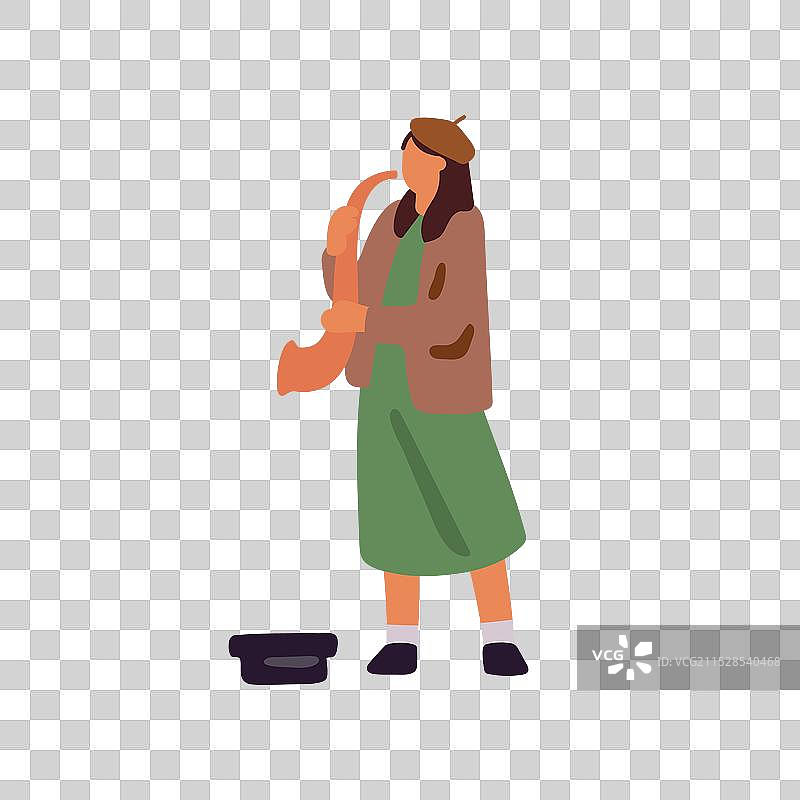 音乐家演奏萨克斯ophone和小号，艺术家表演。图片素材