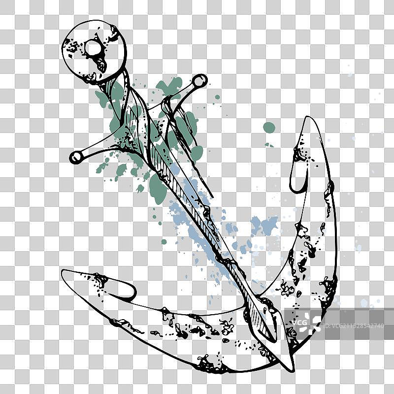 船锚溅起水花的海洋沉船与海藻图片素材