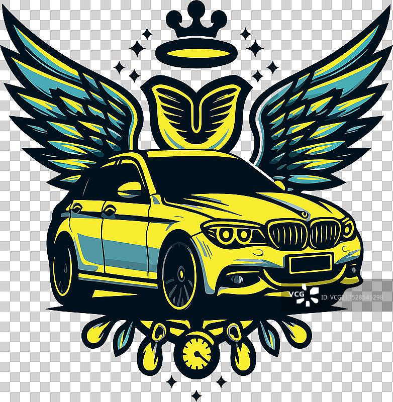 带有皇冠和翅膀的汽车徽章图片素材