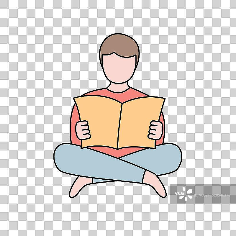 学生盘腿坐着阅读一本书图片素材