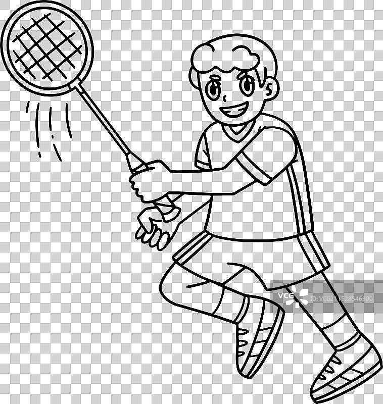 羽毛球运动员挥动球拍，背景为单色涂鸦图片素材