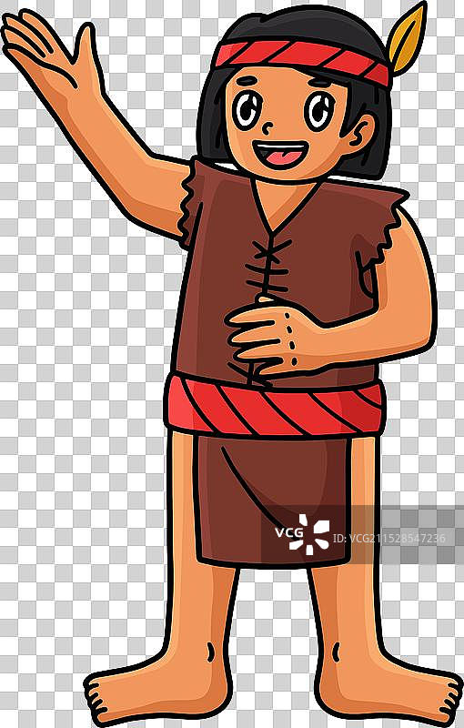 哥伦布日土著男性卡通彩色剪贴画图片素材