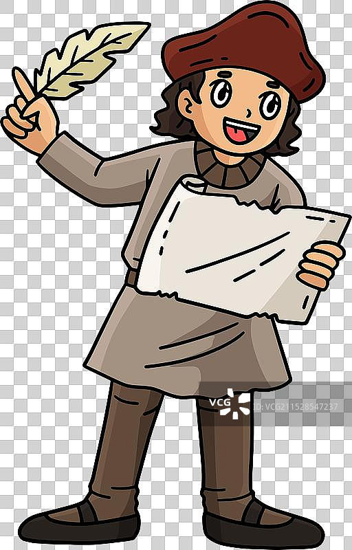 哥伦布日探险家与羽毛笔和地图的剪贴画图片素材