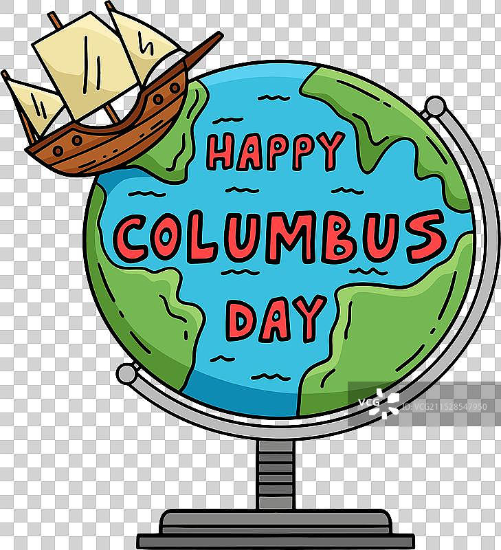 快乐的哥伦布日，地球仪与船的卡通剪贴画图片素材
