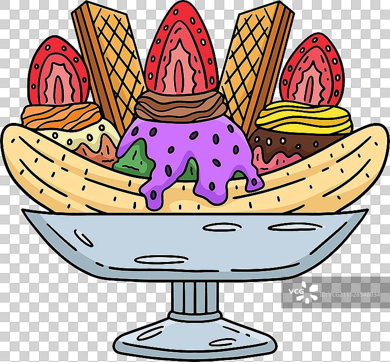 冰淇淋香蕉船圣代卡通剪贴画图片素材