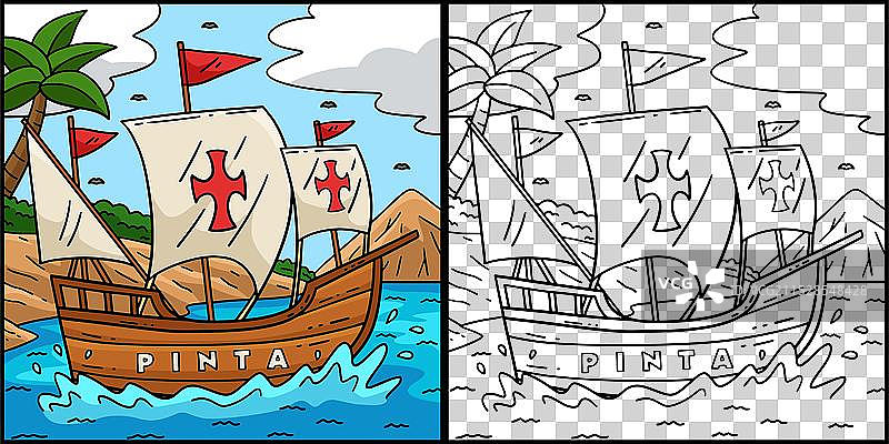 哥伦布日画船着色页图片素材