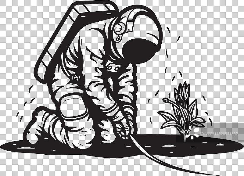 宇航员伊甸园植物浇水标志星际图片素材