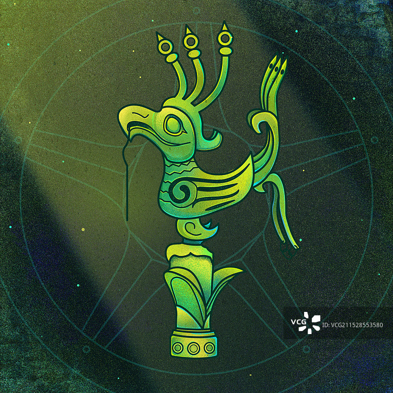 三星堆青铜神树枝头立鸟插画图片素材