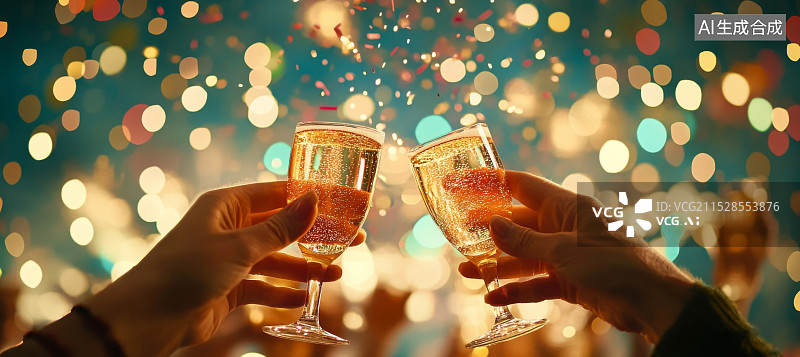 【AI数字艺术】一个节日气氛的新年场景，香槟图片素材