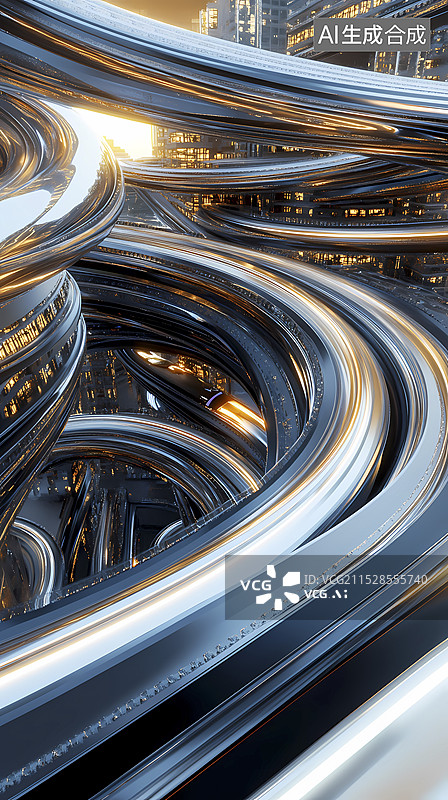 【AI数字艺术】科技城市建筑游戏展台插画海报背景图片素材
