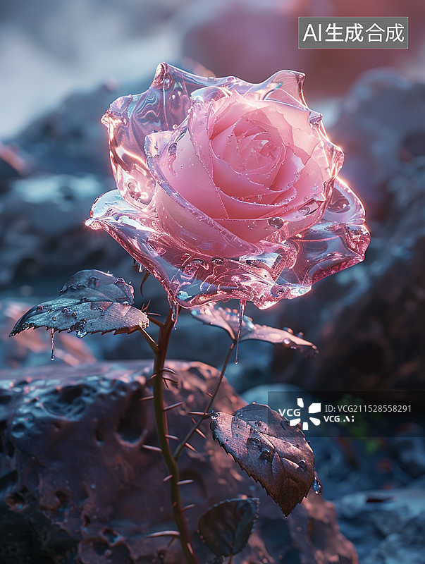 【AI数字艺术】水晶玫瑰图片素材