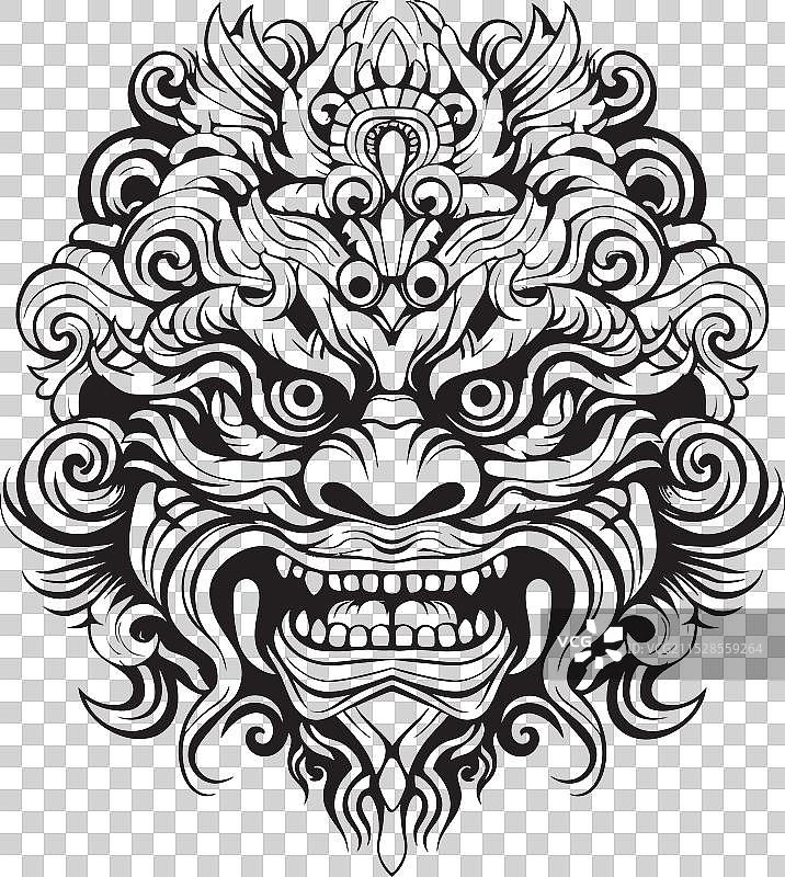 神秘的博龙图案艺术徽章，巴厘岛风格图片素材