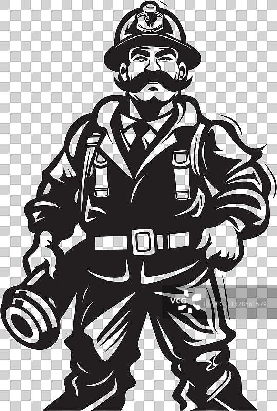 警惕的火焰卡通消防员守护者图标图片素材