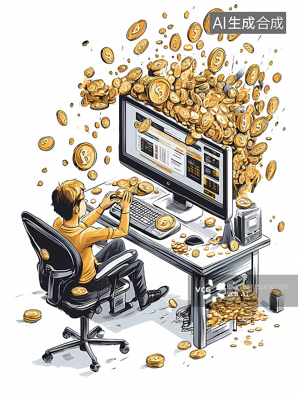 【AI数字艺术】金融插画网购与理财风险图片素材