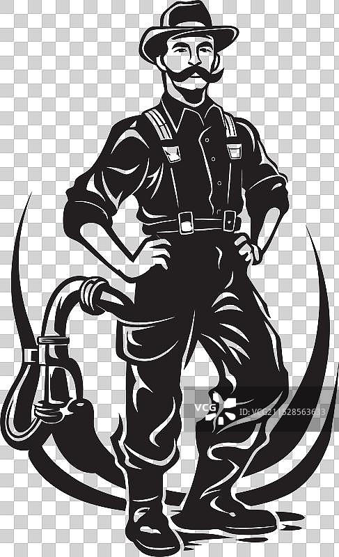 勇敢的火焰卡通消防员徽章图形图片素材