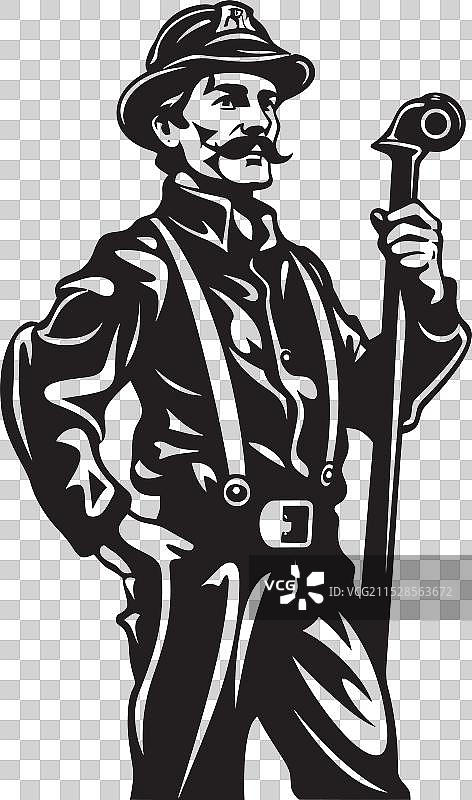 消防员前线标志，勇敢的探险者在火焰中前行图片素材