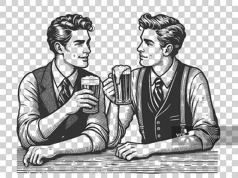 两个男人举杯畅饮啤酒图片素材