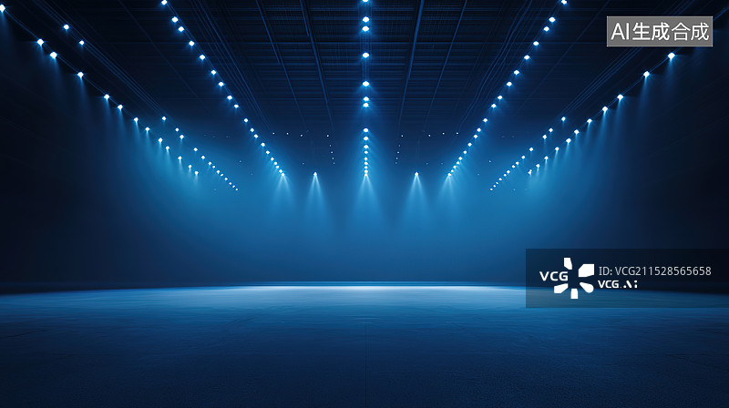 【AI数字艺术】聚光灯下的蓝色舞台图片素材