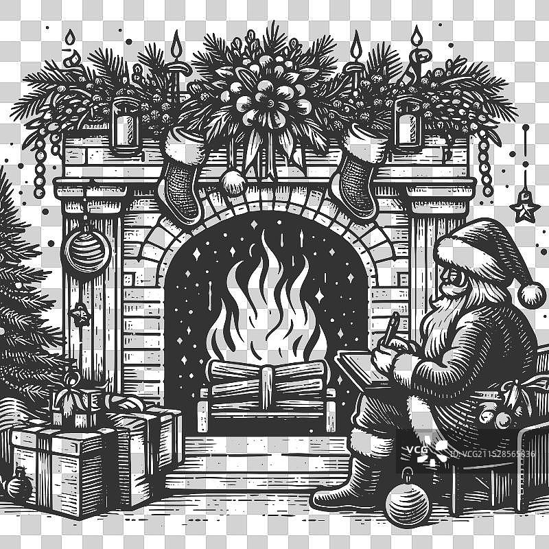 圣诞壁炉雕刻图片素材