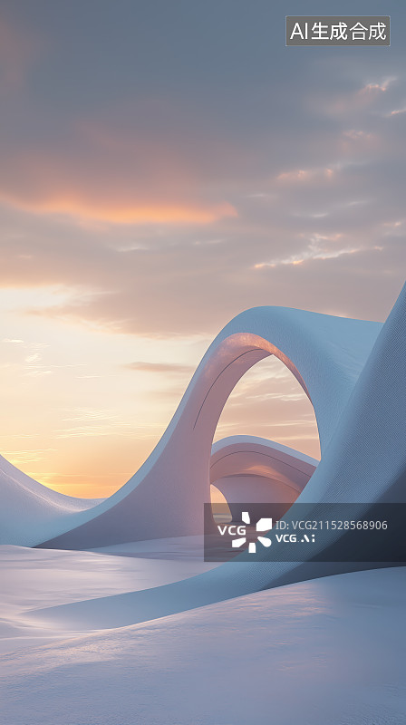 【AI数字艺术】概念科幻弯曲建筑设计图片素材