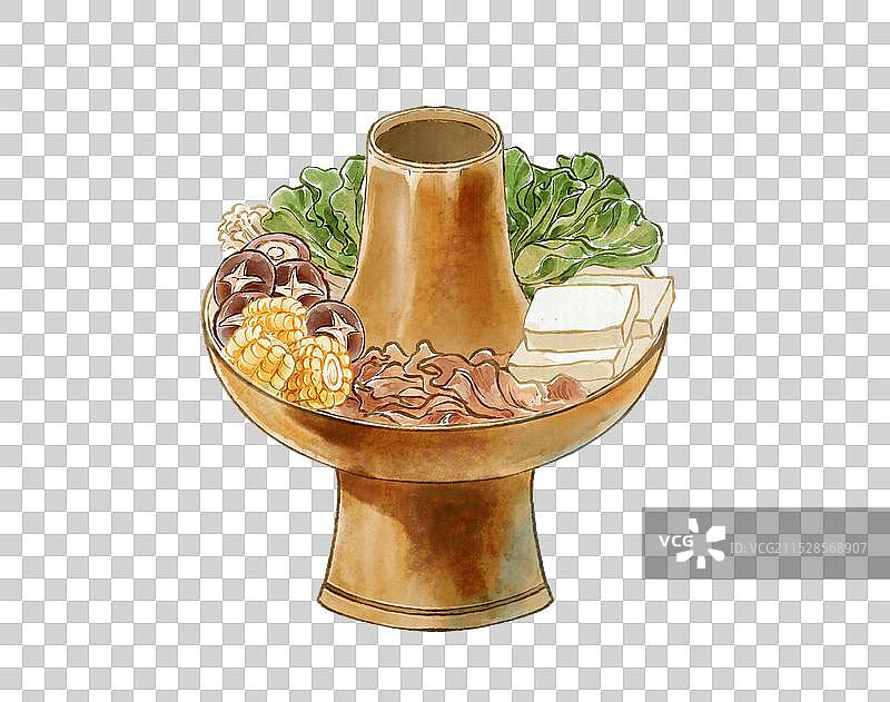 小寒羊肉火锅节气中国传统美食—国画古风水墨国风元素图片素材