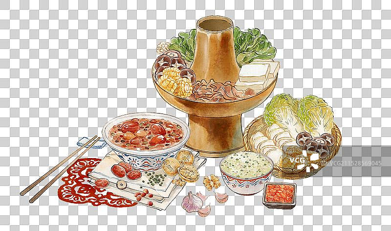 小寒腊八粥火锅大蒜黄芽菜菜饭节气中国传统美食—国画古风水墨国风元素图片素材