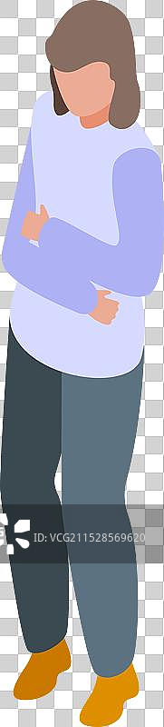 感到腹痛的伤心女性等距图标图片素材