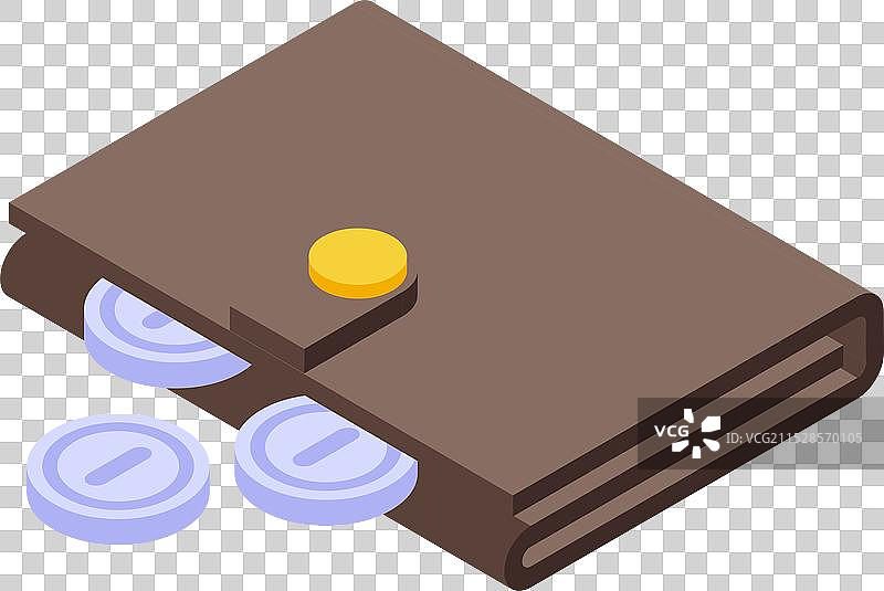 皮革钱包丢失硬币的等距视图图片素材