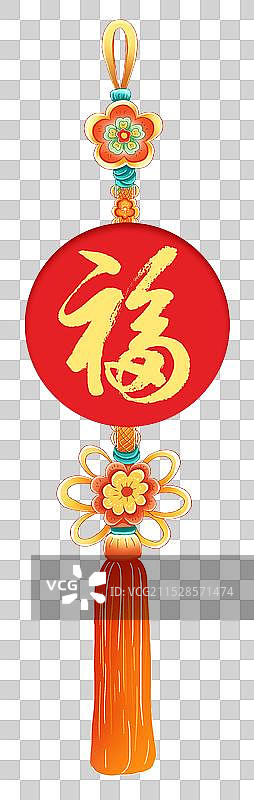 蛇年中国新年祝福贺卡年画 节日插画 中国结福字窗花吊坠创意设计 吊坠里的福元素图片素材