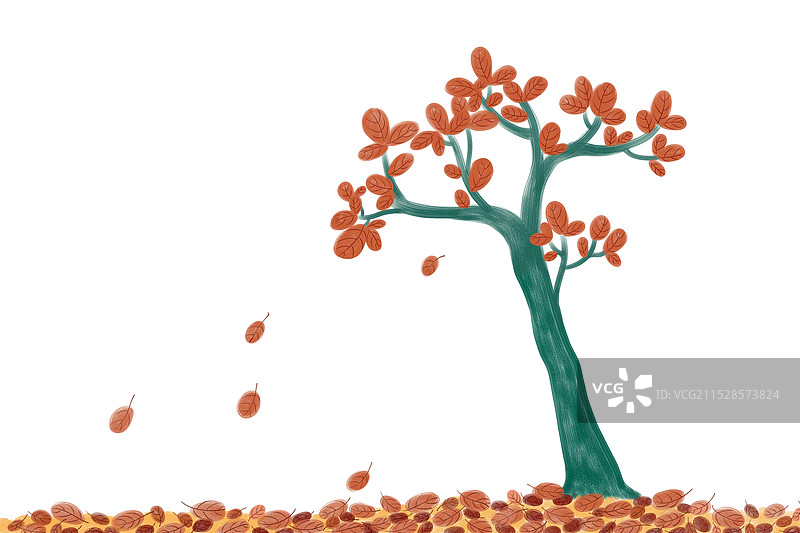 唯美手绘插画秋天的红叶图片素材