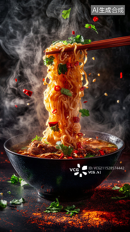 【AI数字艺术】热气腾腾的红烧牛肉面图片素材